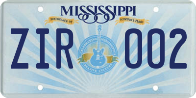 MS license plate ZIR002