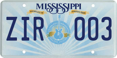 MS license plate ZIR003