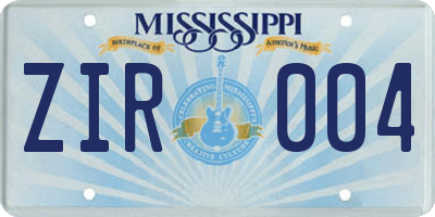 MS license plate ZIR004