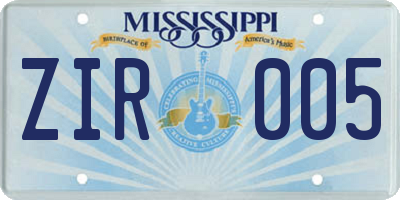 MS license plate ZIR005