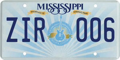 MS license plate ZIR006
