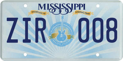MS license plate ZIR008