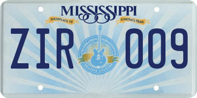 MS license plate ZIR009