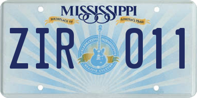 MS license plate ZIR011