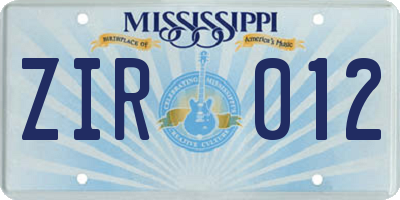 MS license plate ZIR012