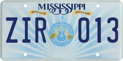 MS license plate ZIR013