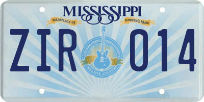 MS license plate ZIR014