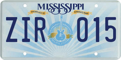 MS license plate ZIR015