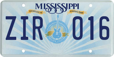 MS license plate ZIR016