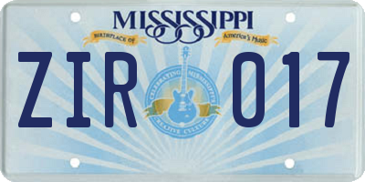 MS license plate ZIR017