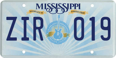 MS license plate ZIR019