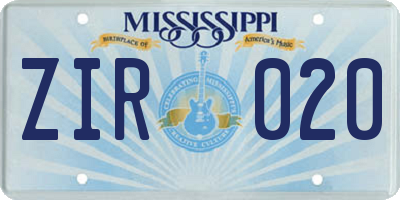 MS license plate ZIR020