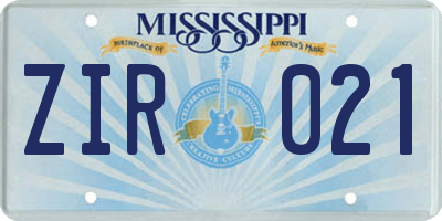 MS license plate ZIR021