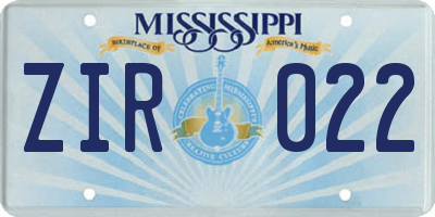 MS license plate ZIR022