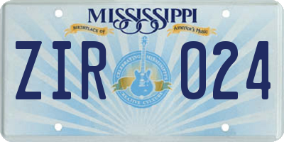 MS license plate ZIR024