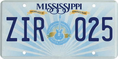 MS license plate ZIR025