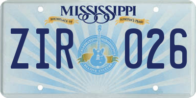 MS license plate ZIR026