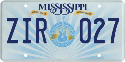 MS license plate ZIR027