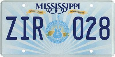 MS license plate ZIR028