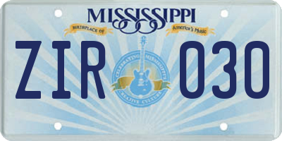 MS license plate ZIR030