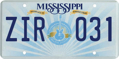 MS license plate ZIR031