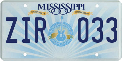 MS license plate ZIR033