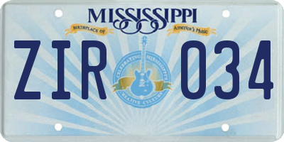 MS license plate ZIR034