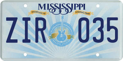 MS license plate ZIR035