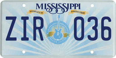 MS license plate ZIR036