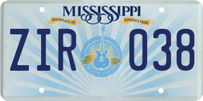 MS license plate ZIR038