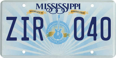 MS license plate ZIR040