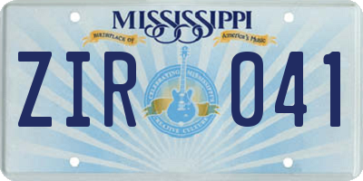 MS license plate ZIR041