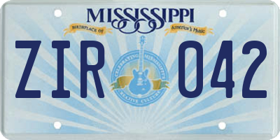 MS license plate ZIR042