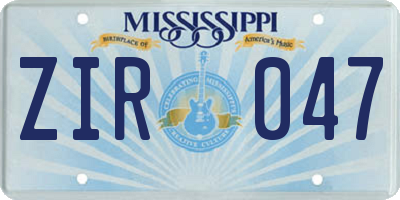 MS license plate ZIR047