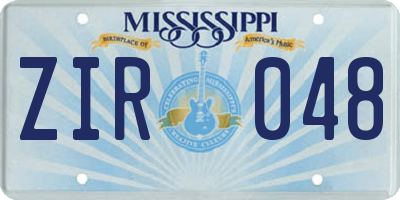 MS license plate ZIR048