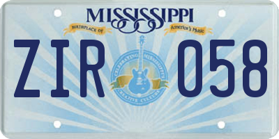 MS license plate ZIR058