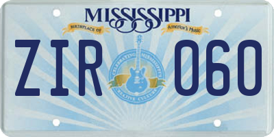 MS license plate ZIR060