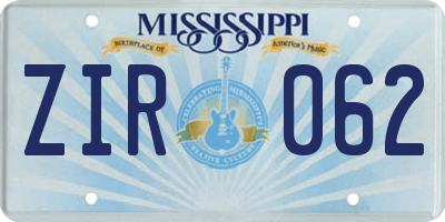 MS license plate ZIR062