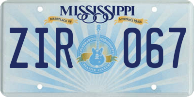 MS license plate ZIR067