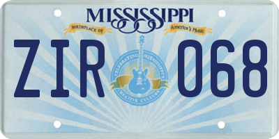 MS license plate ZIR068