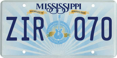 MS license plate ZIR070