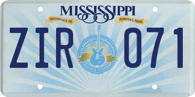 MS license plate ZIR071