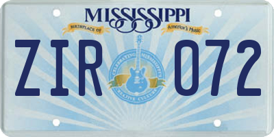 MS license plate ZIR072