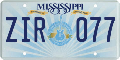 MS license plate ZIR077