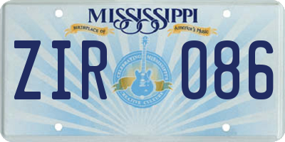 MS license plate ZIR086