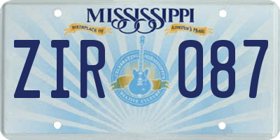 MS license plate ZIR087