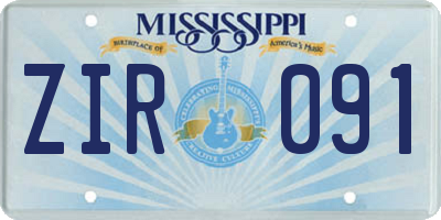 MS license plate ZIR091