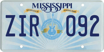 MS license plate ZIR092