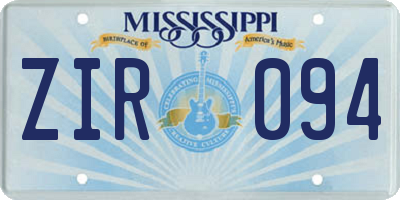 MS license plate ZIR094