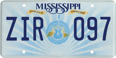 MS license plate ZIR097